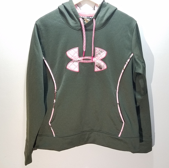 Under Armour Tops - Under Armour Realtree Women’s XL Olive Green Pink Camo Hoodie Sweatshirt